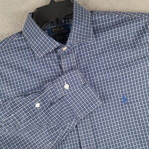 Polo Ralph Lauren Mens Medium Blue Stretch Long Sleeve Button Down Shirt